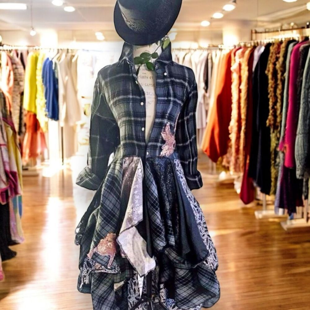 Black Flannel Sequins Tiered Asymmetric Long Trim Festival Kimono Jacket NEW